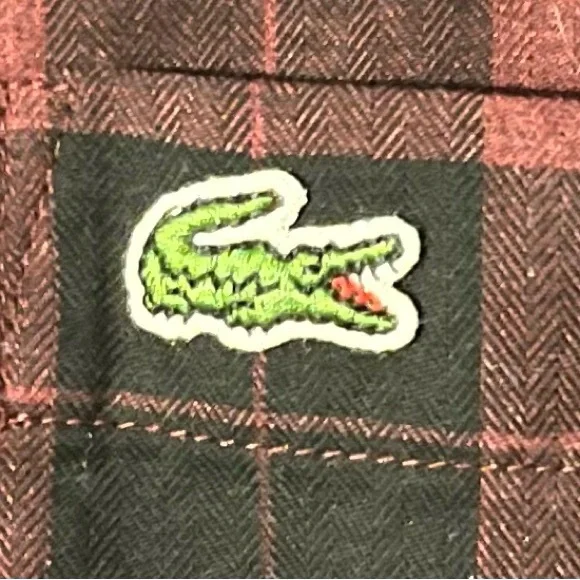 Lacoste Men's Maroon and Black Plaid Button Shirt Size Large - Picture 4 of 12